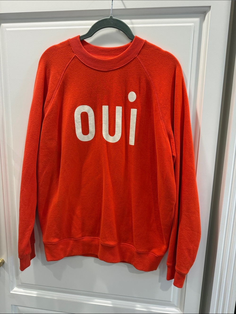 Orange 'oui' Crewneck Sweatshirt - Casual Pullover